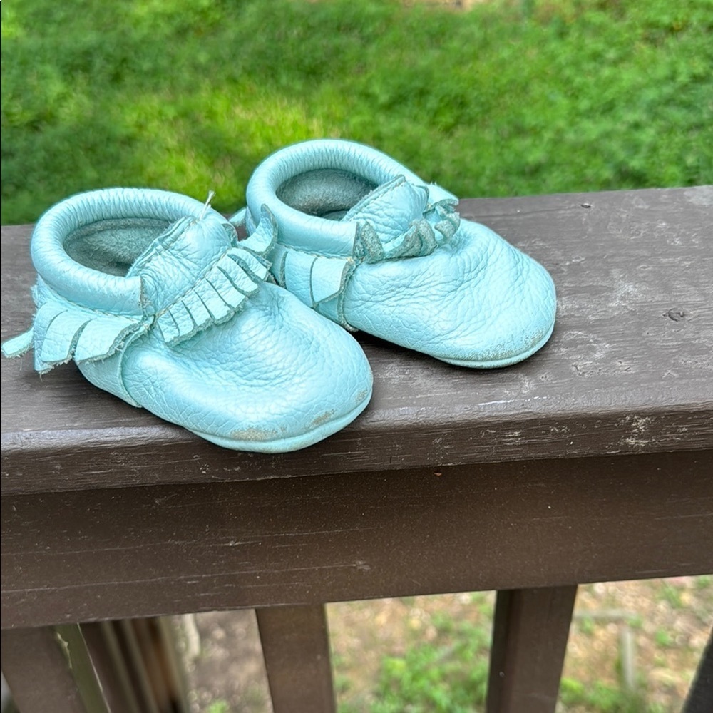 Soft Leather Baby Moccasins - Light Blue